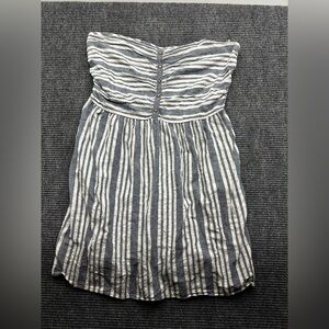 Women’s Gap Strapless Blue White Striped Front Button Above The Knee Dress 18